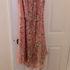 Light pink/Blush asymmetrical floral dress. Perfect for a special occasion.